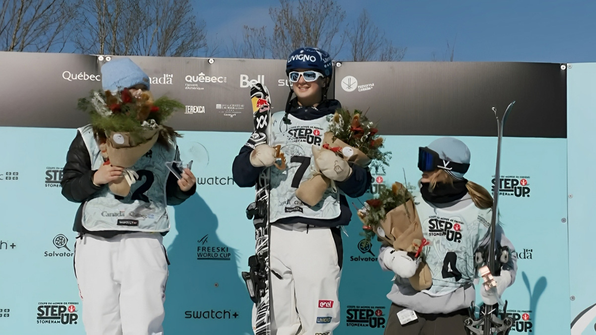 Ruyi Yang (sx), Flora Tabanelli, Rell Harwood (dx), Slopestyle, Stoneham (Can), 22/02/2025