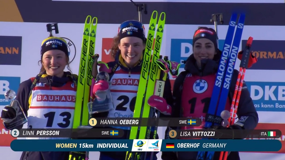 Linn Persson, Hanna Oeberg, Lisa Vittozzi; inseguimento (Mondiali Oberhof, 15/02/2023)