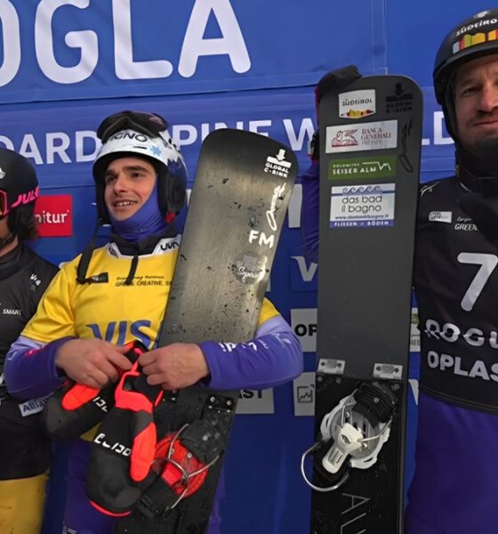 Maurizio Bormolini (centro), Aaron March (dx), snowboard gigante parallelo, Rogla (Slo) 25/01/2025