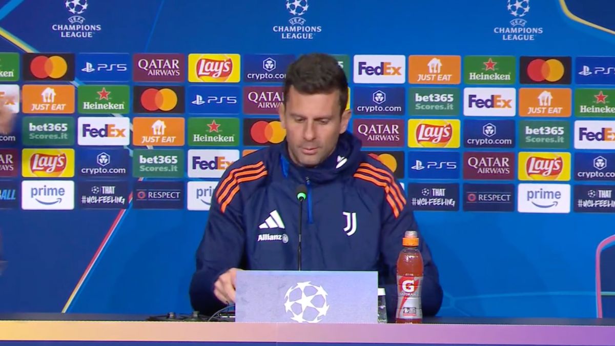 L'allenatore della Juventus Thiago Motta in conferenza stampa